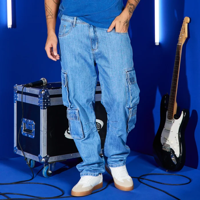 calça jeans cargo